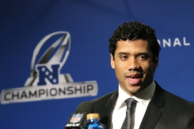 Seattle Seahawks quarterback Russell Wilson speaks at a news conference after the NFL football NFC Championship game between the Seahawks and the San Francisco 49ers Sunday, Jan. 19, 2014, in Seattle. The Seahawks won 23-17 to advance to Super Bowl XLVIII. (AP Photo/Elaine Thompson) Seattle Seahawks quarterback Russell Wilson speaks at a news conference after the NFL football NFC Championship game between the Seahawks and the San Francisco 49ers Sunday, Jan. 19, 2014, in Seattle. The Seahawks won 23-17 to advance to Super Bowl XLVIII. (AP Photo/Elaine Thompson)