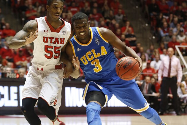 UCLA's Jordan Adams, right, is cut off by Utah's Delon Wright during the second half of an NCAA college basketball game in Salt Lake City, Saturday, Jan. 18, 2014. Utah defeated UCLA 74-69. (AP Photo/George Frey) UCLA's Jordan Adams, right, is cut off by Utah's Delon Wright during the second half of an NCAA college basketball game in Salt Lake City, Saturday, Jan. 18, 2014. Utah defeated UCLA 74-69. (AP Photo/George Frey)