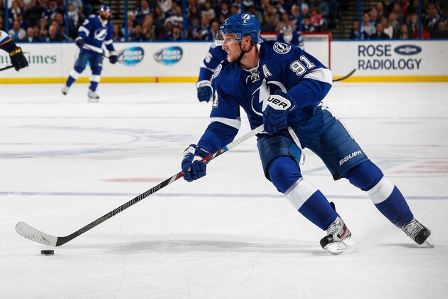TAMPA, FL - NOVEMBER 2: Steven Stamkos #91 of the Tampa Bay Lightning skates against the St. Louis Blues during the first period at the Tampa Bay Times Forum on November 2, 2013 in Tampa, Florida.  (Photo by Scott Audette/NHLI via Getty Images)