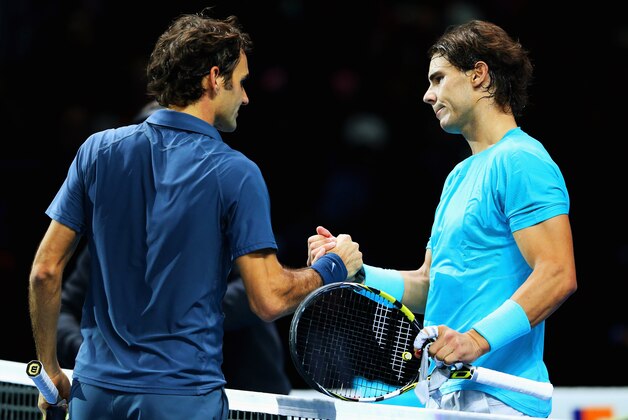 LONDON, ENGLAND - NOVEMBER 10: Rafael Nadal of Spain is congratulated by Roger Federer of Switzerland after their men's singles semi-final match during day seven of the Barclays ATP World Tour Finals at O2 Arena on November 10, 2013 in London, England. (Photo by Julian Finney/Getty Images) LONDON, ENGLAND - NOVEMBER 10: Rafael Nadal of Spain is congratulated by Roger Federer of Switzerland after their men's singles semi-final match during day seven of the Barclays ATP World Tour Finals at O2 Arena on November 10, 2013 in London, England. (Photo by Julian Finney/Getty Images)