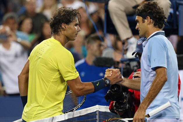 CINCINNATI, OH - AUGUST 16: (L-R) Rafael Nadal of Spain shakes hands at the net with Roger Federer of Switzerland after their Men's Singles quarterfinals match during the Western & Southern Open on August 16, 2013 at Lindner Family Tennis Center in Cincinnati, Ohio. (Photo by Ronald Martinez/Getty Images) CINCINNATI, OH - AUGUST 16: (L-R) Rafael Nadal of Spain shakes hands at the net with Roger Federer of Switzerland after their Men's Singles quarterfinals match during the Western & Southern Open on August 16, 2013 at Lindner Family Tennis Center in Cincinnati, Ohio. (Photo by Ronald Martinez/Getty Images)