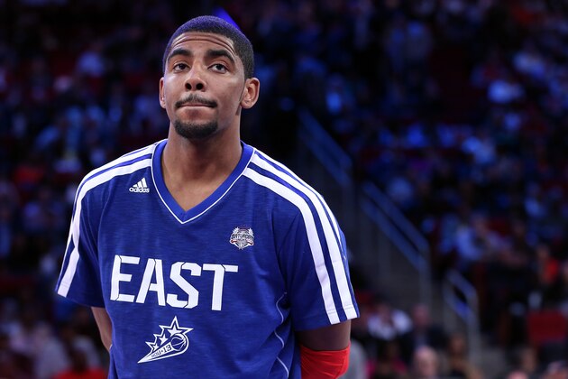 HOUSTON, TX - FEBRUARY 16:  Kyrie Irving of the Cleveland Cavaliers celebrates after winning the Foot Locker Three-Point Contest part of 2013 NBA All-Star Weekend at the Toyota Center on February 16, 2013 in Houston, Texas. NOTE TO USER: User expressly acknowledges and agrees that, by downloading and or using this photograph, User is consenting to the terms and conditions of the Getty Images License Agreement.  (Photo by Ronald Martinez/Getty Images)