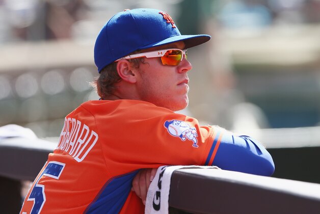 NEW YORK, NY - JULY 14:  Noah Syndergaard #45 of the United States looks on during the game against the World Team on July 14, 2013 at Citi Field in the Flushing neighborhood of the Queens borough of New York City. The United States defeated the World Team 4-2.  (Photo by Elsa/Getty Images)