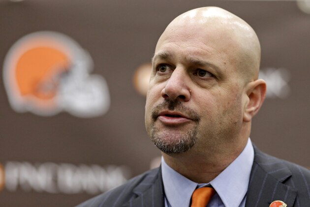 Cleveland Browns coach Mike Pettine speaks during a news conference Thursday, Jan. 23, 2014, in Berea, Ohio. Buffalo's defensive coordinator, who met with team officials for the first time just a week ago, finalized a contract Thursday to become the NFL football team's seventh full-time coach since 1999. (AP Photo/Tony Dejak)