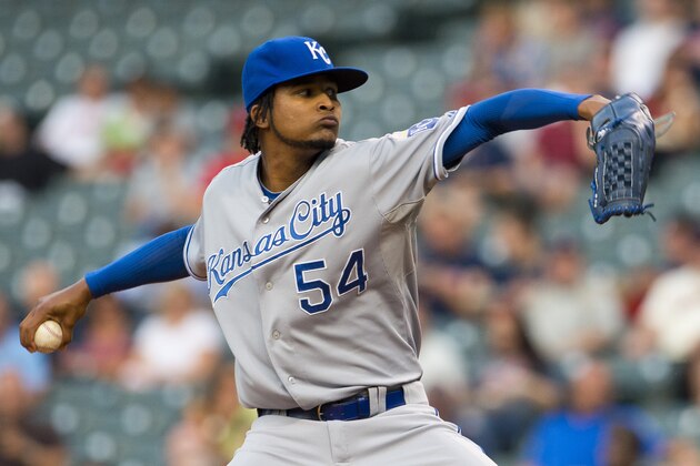CLEVELAND, OH - SEPTEMBER 9: Starting pitcher Ervin Santana #54 of the Kansas City Royals pitches during the first inning against the Cleveland Indians at Progressive Field on September 9, 2013 in Cleveland, Ohio. (Photo by Jason Miller/Getty Images)