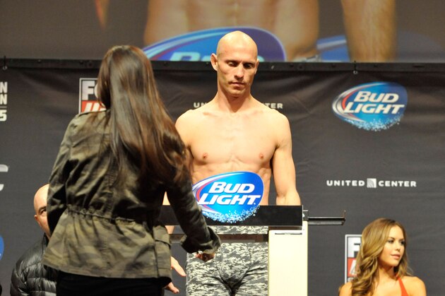 Jan 24, 2014; Chicago, IL, USA; Donald Cerrone during his weigh-in for the UFC on FOX 10 fight, at the Chicago Theatre. Mandatory Credit: David Banks-USA TODAY Sports
