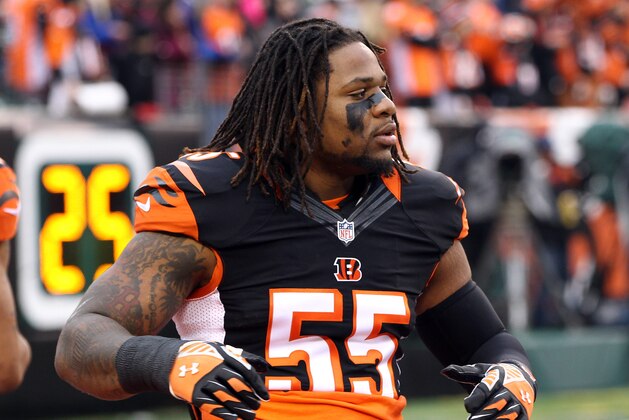 Jan 5, 2014; Cincinnati, OH, USA; Cincinnati Bengals outside linebacker Vontaze Burfict (55) warms up before the AFC wild card playoff football game at Paul Brown Stadium. Mandatory Credit: Pat Lovell-USA TODAY Sports