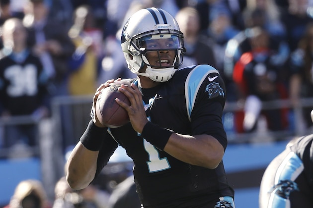 Carolina Panthers quarterback Cam Newton (1) looks to pass against the San Francisco 49ers during the first half of a divisional playoff NFL football game, Sunday, Jan. 12, 2014, in Charlotte, N.C. (AP Photo/John Bazemore)
