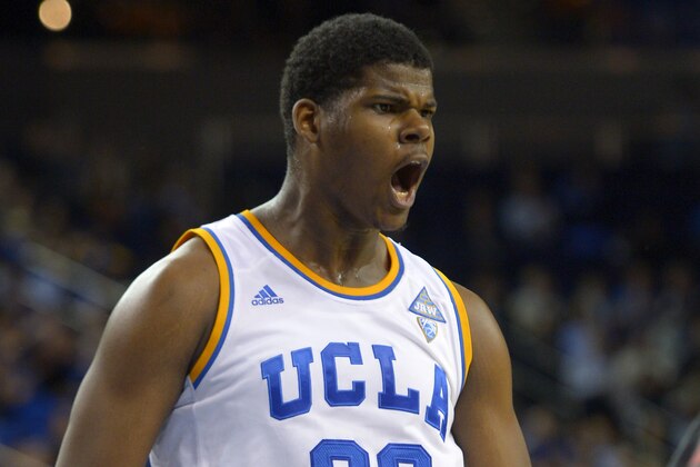 UCLA forward Tony Parker celebrates after dunking during the second half of an NCAA college basketball game against Stanford, Thursday, Jan. 23, 2014, in Los Angeles. (AP Photo/Mark J. Terrill)