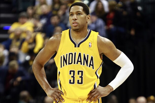 Indiana Pacers forward Danny Granger waits during a break in play against the Houston Rockets in the second half of an NBA basketball game in Indianapolis, Friday, Dec. 20, 2013. (AP Photo/R Brent Smith)