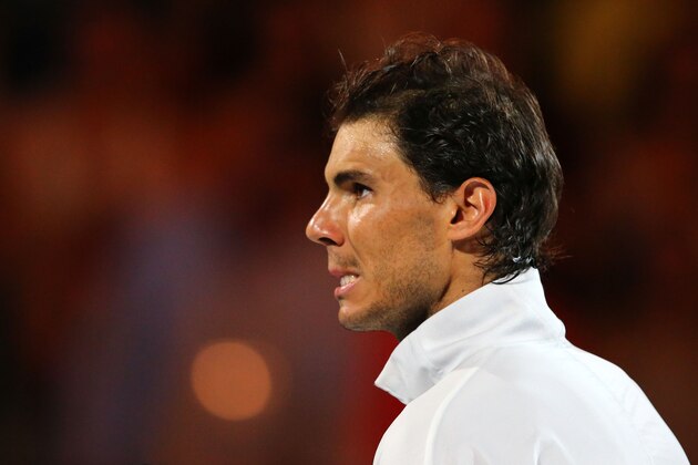 MELBOURNE, AUSTRALIA - JANUARY 26:  Rafael Nadal of Spain looks on after losing his men's final match against Stanislas Wawrinka of Switzerland during day 14 of the 2014 Australian Open at Melbourne Park on January 26, 2014 in Melbourne, Australia.  (Photo by Scott Barbour/Getty Images)