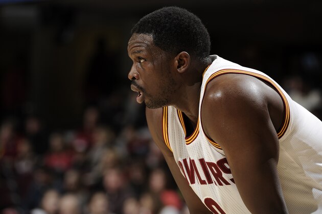 CLEVELAND, OH - JANUARY 20:  Luol Deng #9 of the Cleveland Cavaliers looks on during the game the Dallas Mavericks at The Quicken Loans Arena on January 20, 2014 in Cleveland, Ohio. NOTE TO USER: User expressly acknowledges and agrees that, by downloading and/or using this Photograph, user is consenting to the terms and conditions of the Getty Images License Agreement. Mandatory Copyright Notice: Copyright 2014 NBAE (Photo by David Liam Kyle/NBAE via Getty Images)