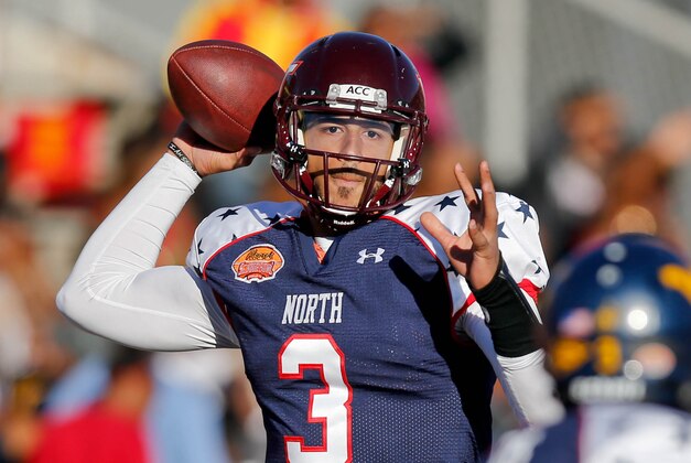 Jan 25, 2014; Mobile, AL, USA; North squad quarterback Logan Thomas of Virginia Tech (3) throws against the South squad during the first half of a game at Ladd-Peebles Stadium. Mandatory Credit: Derick E. Hingle-USA TODAY Sports Jan 25, 2014; Mobile, AL, USA; North squad quarterback Logan Thomas of Virginia Tech (3) throws against the South squad during the first half of a game at Ladd-Peebles Stadium. Mandatory Credit: Derick E. Hingle-USA TODAY Sports