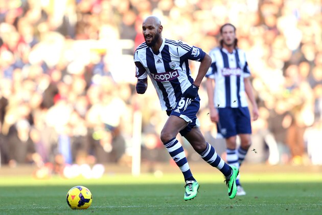 LONDON, ENGLAND - DECEMBER 28: Nicolas Anelka of West Brom on the ball during the Barclays Premier League match between West Ham United and West Bromwich Albion at Boleyn Ground on December 28, 2013 in London, England.  (Photo by Warren Little/Getty Images)