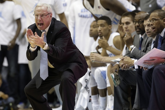 North Carolina coach Roy Williams, left, reacts following a play against Kentucky during the second half of an NCAA college basketball game in Chapel Hill, N.C., Saturday, Dec. 14, 2013. North Carolina won 82-77. (AP Photo/Gerry Broome) North Carolina coach Roy Williams, left, reacts following a play against Kentucky during the second half of an NCAA college basketball game in Chapel Hill, N.C., Saturday, Dec. 14, 2013. North Carolina won 82-77. (AP Photo/Gerry Broome)