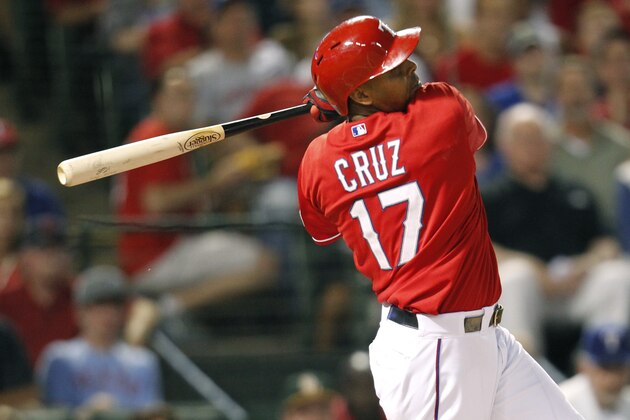 Texas Rangers' Nelson Cruz takes his turn at bat against the Tampa Bay Rays second inning of an American League wild-card tiebreaker baseball game Monday, Sept. 30, 2013, in Arlington, Texas. (AP Photo/Tim Sharp) Texas Rangers' Nelson Cruz takes his turn at bat against the Tampa Bay Rays second inning of an American League wild-card tiebreaker baseball game Monday, Sept. 30, 2013, in Arlington, Texas. (AP Photo/Tim Sharp)