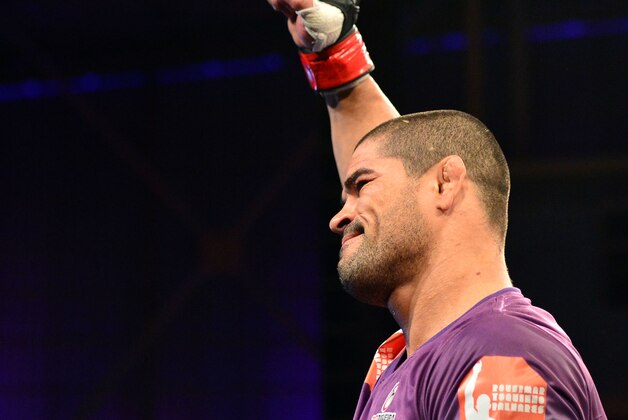 Oct 9, 2013; Barueri, Sao Paulo, Brazil; Rousimar Palhares reacts after defeating Mike Pierce (not pictured) during UFC Fight Night at Jose Correa Arena. Mandatory Credit: Jason Silva-USA TODAY Sports