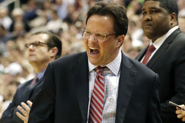 EAST LANSING, MI - JANUARY 21:  Coach Tom Crean of Indiana Hoosiers shouts at his team during the first half of a game against the Michigan State Spartans at Breslin Center on January 21, 2014 in East Lansing, Michigan. (Photo by Duane Burleson/Getty Images)