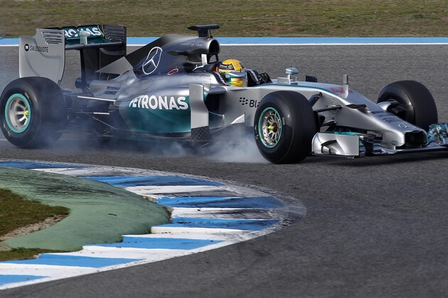 Mercedes driver Lewis Hamilton of Great Britain drives his Mercedes W05 Formula One car at the Circuito de Jerez on Tuesday, Jan. 28, 2014, in Jerez de la Frontera, Spain. (AP Photo/Miguel Angel Morenatti) Mercedes driver Lewis Hamilton of Great Britain drives his Mercedes W05 Formula One car at the Circuito de Jerez on Tuesday, Jan. 28, 2014, in Jerez de la Frontera, Spain. (AP Photo/Miguel Angel Morenatti)