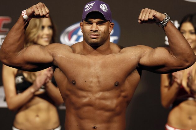 Aug 16, 2013; Boston, MA, USA; Alistair Overeem flexes during the weigh-in for his UFC fight at TD Garden tomorrow night. Mandatory Credit: Winslow Townson-USA TODAY Sports
