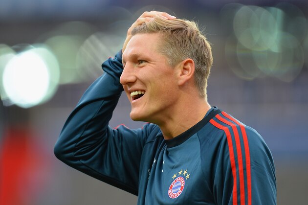 PRAGUE, CZECH REPUBLIC - AUGUST 29:  Bastian Schweinsteiger of FC Bayern Munchen during a training session prior to the UEFA Super Cup match between FC Bayern Munchen and Chelsea at Stadion Eden on August 29, 2013 in Prague, Czech Republic.  (Photo by Shaun Botterill/Getty Images)