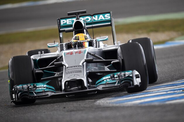 Mercedes driver Lewis Hamilton of Great Britain drives his Mercedes W05 Formula One car at the Circuito de Jerez on Tuesday, Jan. 28, 2014, in Jerez de la Frontera, Spain. (AP Photo/Miguel Angel Morenatti) Mercedes driver Lewis Hamilton of Great Britain drives his Mercedes W05 Formula One car at the Circuito de Jerez on Tuesday, Jan. 28, 2014, in Jerez de la Frontera, Spain. (AP Photo/Miguel Angel Morenatti)
