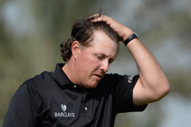 ABU DHABI, UNITED ARAB EMIRATES - JANUARY 19:  Phil Mickelson of the USA during the final round of the Abu Dhabi HSBC Golf Championship at the Abu Dhabi Golf Club on January 19, 2014 in Abu Dhabi, United Arab Emirates.  (Photo by Ross Kinnaird/Getty Images)