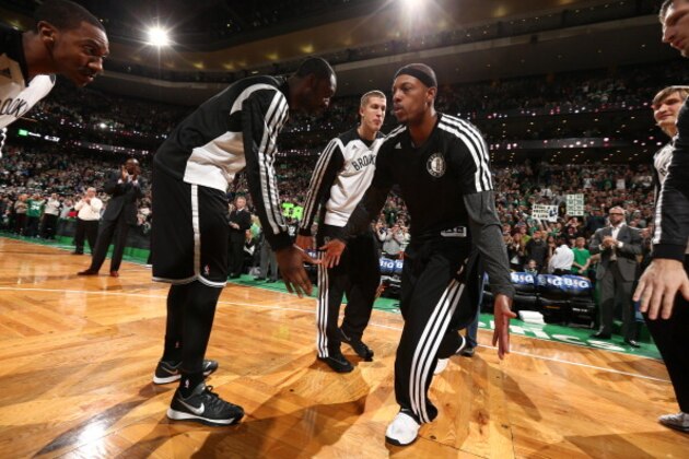 BOSTON, MA - JANUARY 26: Paul Pierce #34 of the Brooklyn Nets introduced against the Boston Celtics during a game at TD Garden in Boston. NOTE TO USER: User expressly acknowledges and agrees that, by downloading and or using this photograph, User is consenting to the terms and conditions of the Getty Images License Agreement. Mandatory Copyright Notice: Copyright 2014 NBAE (Photo by Nathaniel S. Butler/NBAE via Getty Images)