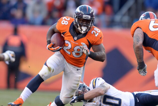 Jan 12, 2014; Denver, CO, USA; Denver Broncos running back Montee Ball (28) attempts to elude San Diego Chargers linebacker Manti Te'o (50) during the 2013 AFC divisional playoff football game at Sports Authority Field at Mile High. Mandatory Credit: Kirby Lee-USA TODAY Sports Jan 12, 2014; Denver, CO, USA; Denver Broncos running back Montee Ball (28) attempts to elude San Diego Chargers linebacker Manti Te'o (50) during the 2013 AFC divisional playoff football game at Sports Authority Field at Mile High. Mandatory Credit: Kirby Lee-USA TODAY Sports