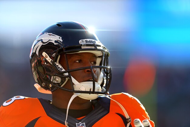 Jan 12, 2014; Denver, CO, USA; Denver Broncos wide receiver Demaryius Thomas (88) against the San Diego Chargers during the 2013 AFC divisional playoff football game at Sports Authority Field at Mile High. Mandatory Credit: Mark J. Rebilas-USA TODAY Sports