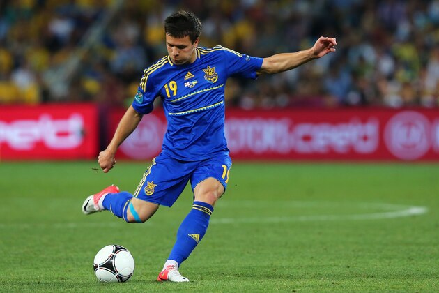 DONETSK, UKRAINE - JUNE 19:  Yevhen Konoplyanka of Ukraine in action during the UEFA EURO 2012 group D match between England and Ukraine at Donbass Arena on June 19, 2012 in Donetsk, Ukraine.  (Photo by Martin Rose/Getty Images)