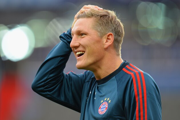 PRAGUE, CZECH REPUBLIC - AUGUST 29:  Bastian Schweinsteiger of FC Bayern Munchen during a training session prior to the UEFA Super Cup match between FC Bayern Munchen and Chelsea at Stadion Eden on August 29, 2013 in Prague, Czech Republic.  (Photo by Shaun Botterill/Getty Images)