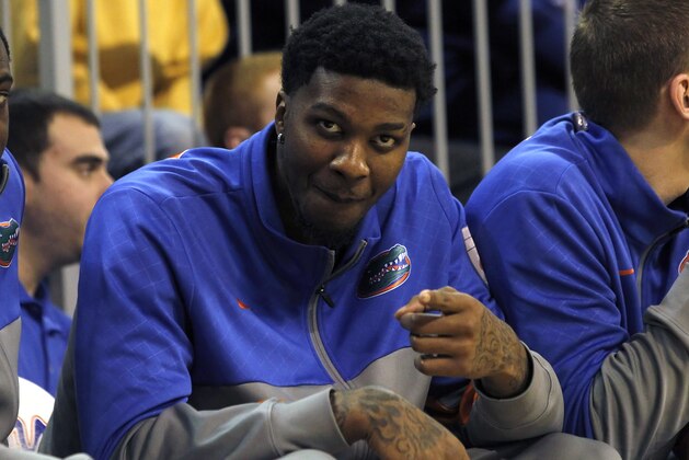 Jan 8, 2014; Gainesville, FL, USA; Florida Gators forward Chris Walker (23) on the bench against the South Carolina Gamecocks during the first half at Stephen C. O'Connell Center. Mandatory Credit: Kim Klement-USA TODAY Sports
