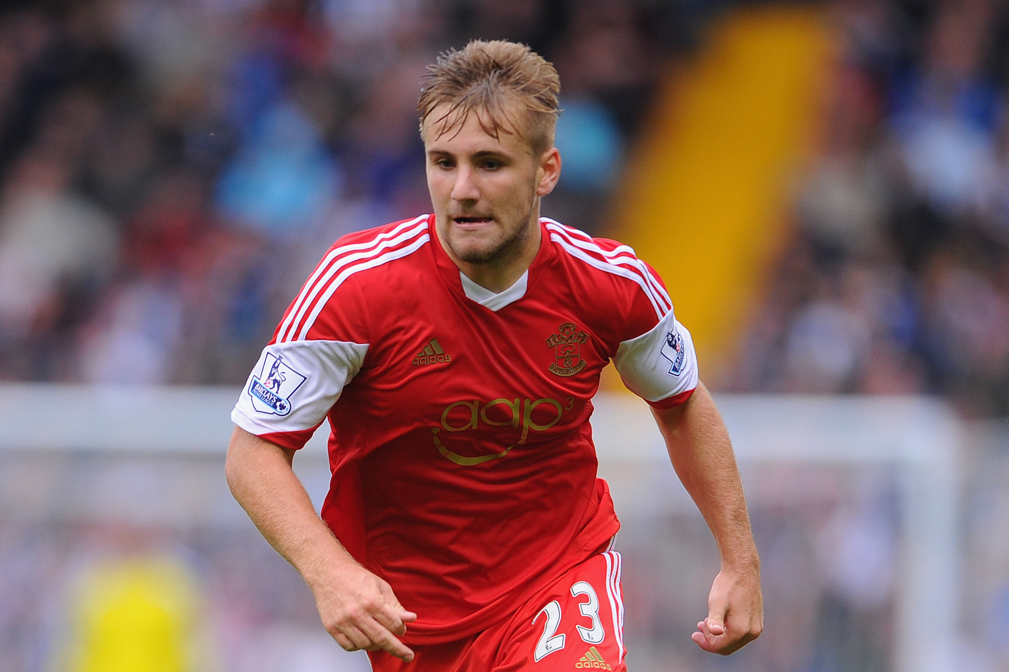 WEST BROMWICH, ENGLAND - AUGUST 17:  Luke Shaw of Southampton in action during the Barclays Premier League match between West Bromwich Albion and Southampton at The Hawthorns on August 17, 2013 in West Bromwich, England.  (Photo by Michael Regan/Getty Images)