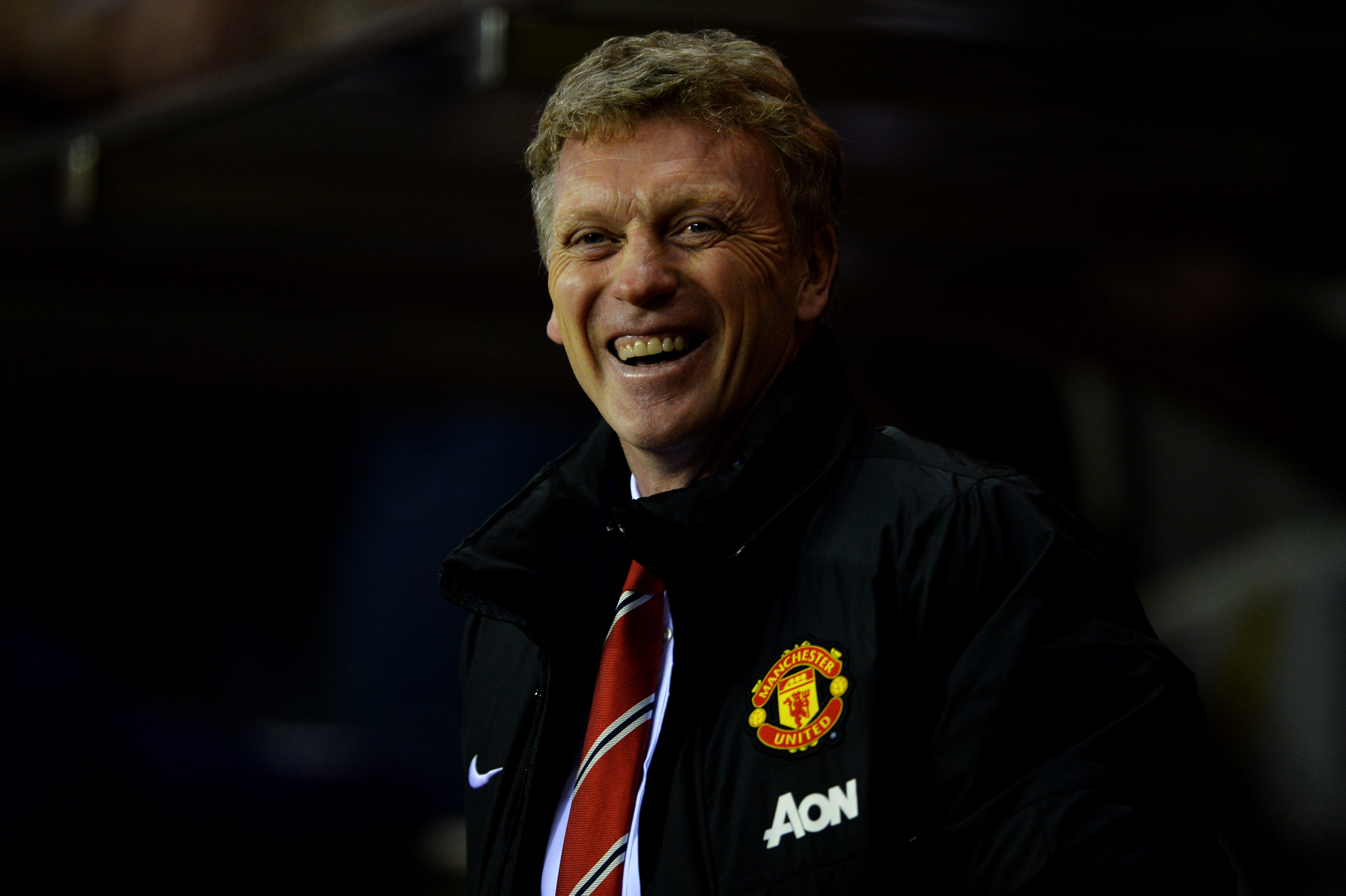 SUNDERLAND, ENGLAND - JANUARY 07:  David Moyes manager of Manchester United smiles prior to the Capital One Cup Semi-Final, first leg match between Sunderland and Manchester United at Stadium of Light on January 7, 2014 in Sunderland, England.  (Photo by Laurence Griffiths/Getty Images)