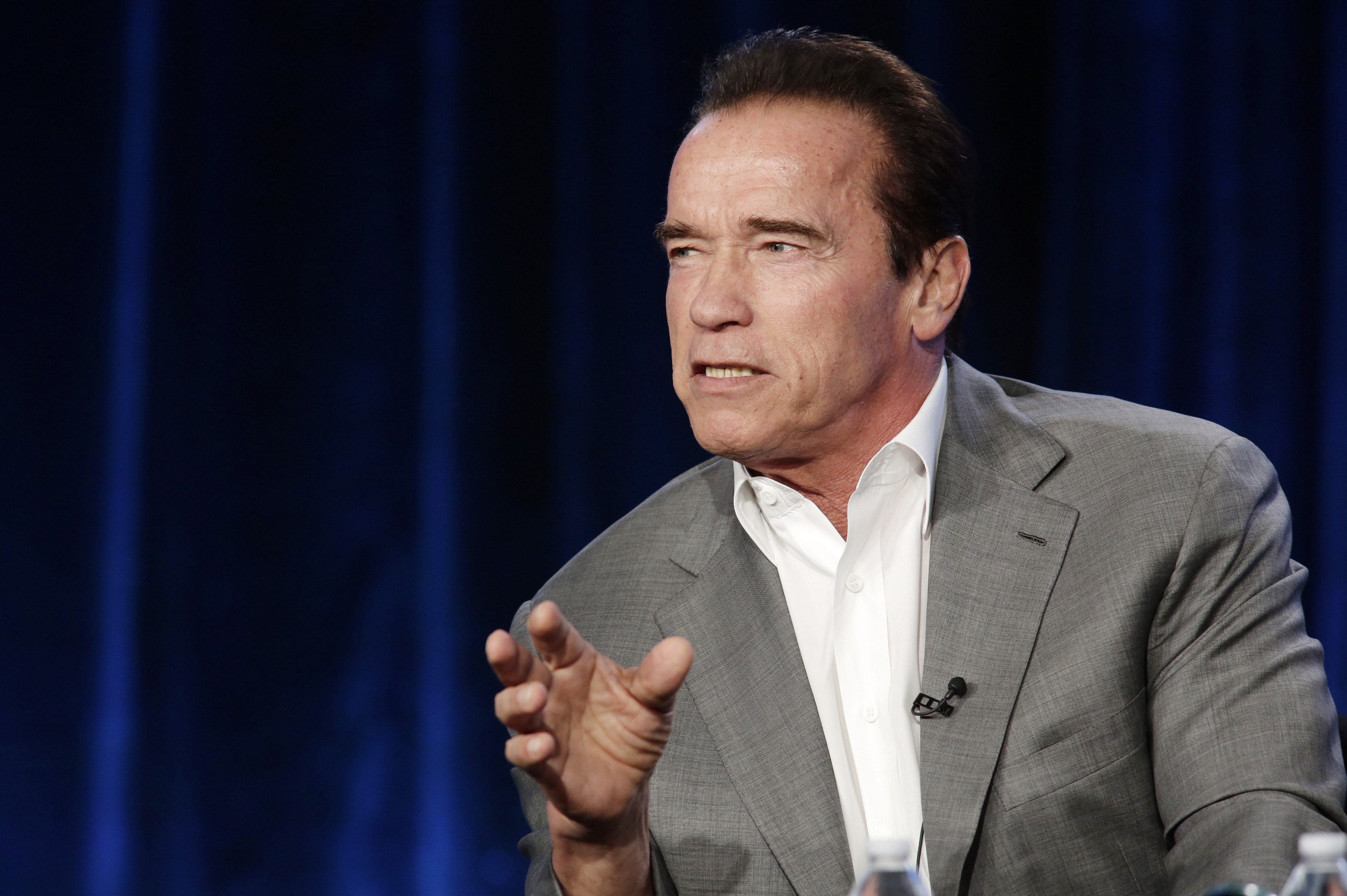 Executive Producer/Correspondent Arnold Schwarzenegger seen at Showtime's 2014 Winter TCA, on Thursday, Jan. 16, 2014 in Pasadena, Calif. (Photo by Eric Charbonneau/Invision for Showtime/AP Images)