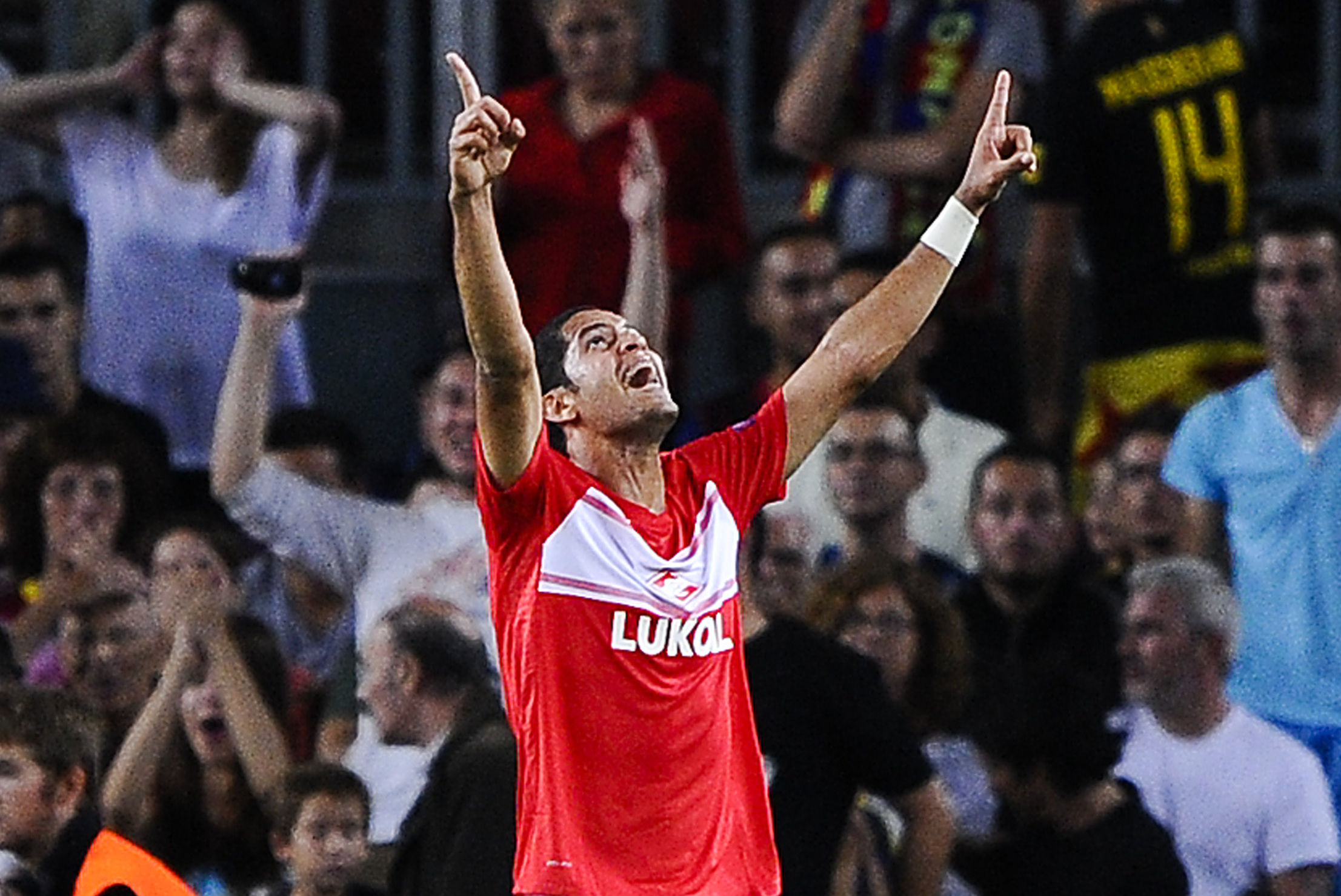 BARCELONA, SPAIN - SEPTEMBER 19:  Borges Monteiro Romulo of FC Spartak Moscow celebrates after scoring his team's second goal during the UEFA Champions League Group G match between FC Barcelona and FC Spartak Moscow at Camp Nou on September 19, 2012 in Barcelona, Spain. FC Barcelona won 3-2.  (Photo by David Ramos/Getty Images)