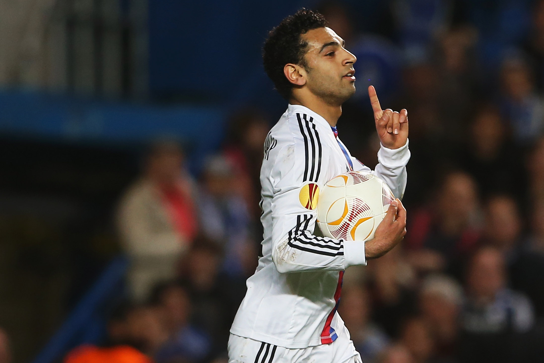 LONDON, ENGLAND - MAY 02:  Mohamed Salah of Basel celebrates as he scores their first goal during the UEFA Europa League semi-final second leg match between Chelsea and FC Basel 1893 at Stamford Bridge on May 2, 2013 in London, England.  (Photo by Scott Heavey/Getty Images)