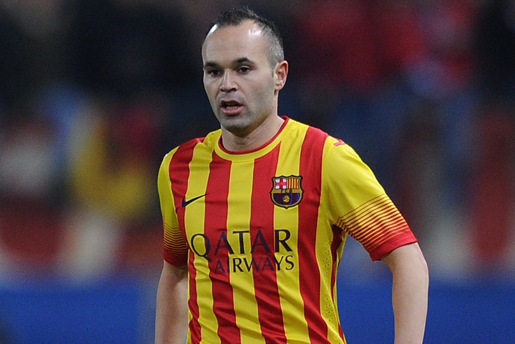 MADRID, SPAIN - JANUARY 11:  Andres Iniesta of FC Barcelona in action during the La Liga match between Club Atletico de Madrid and FC Barcelona  at Vicente Calderon Stadium on January 11, 2014 in Madrid, Spain.  (Photo by Denis Doyle/Getty Images)