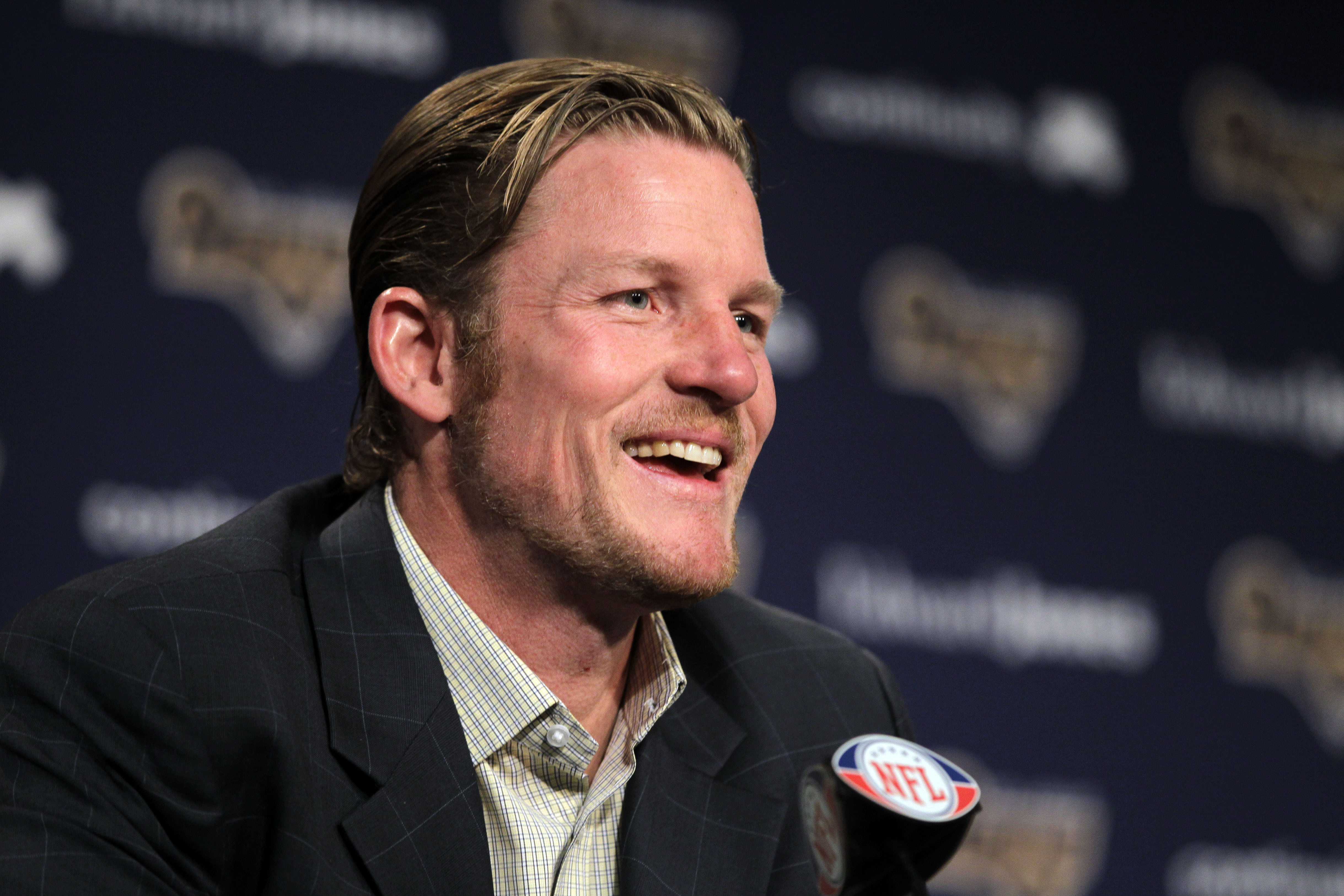 St. Louis Rams general manager Les Snead speaks about the Rams' prospects in the upcoming NFL football draft on Wednesday, April 25, 2012, at the teams' training facility in St. Louis. (AP Photo/Jeff Roberson)
