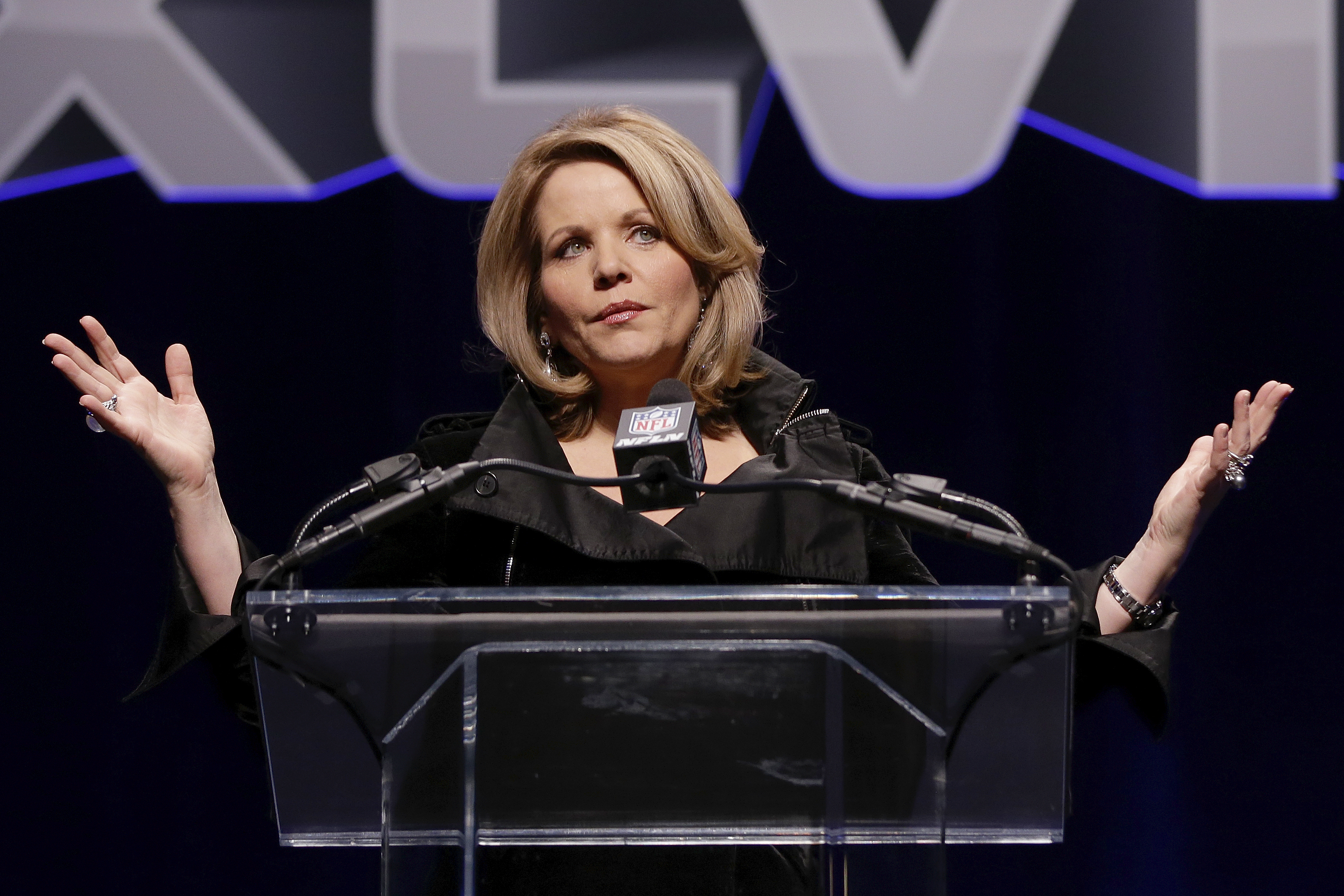 Opera singer Renee Fleming who will sing the National Anthem before the NFL Super Bowl XLVIII football game speaks during a press conference Thursday, Jan. 30, 2014, in New York. (AP Photo)