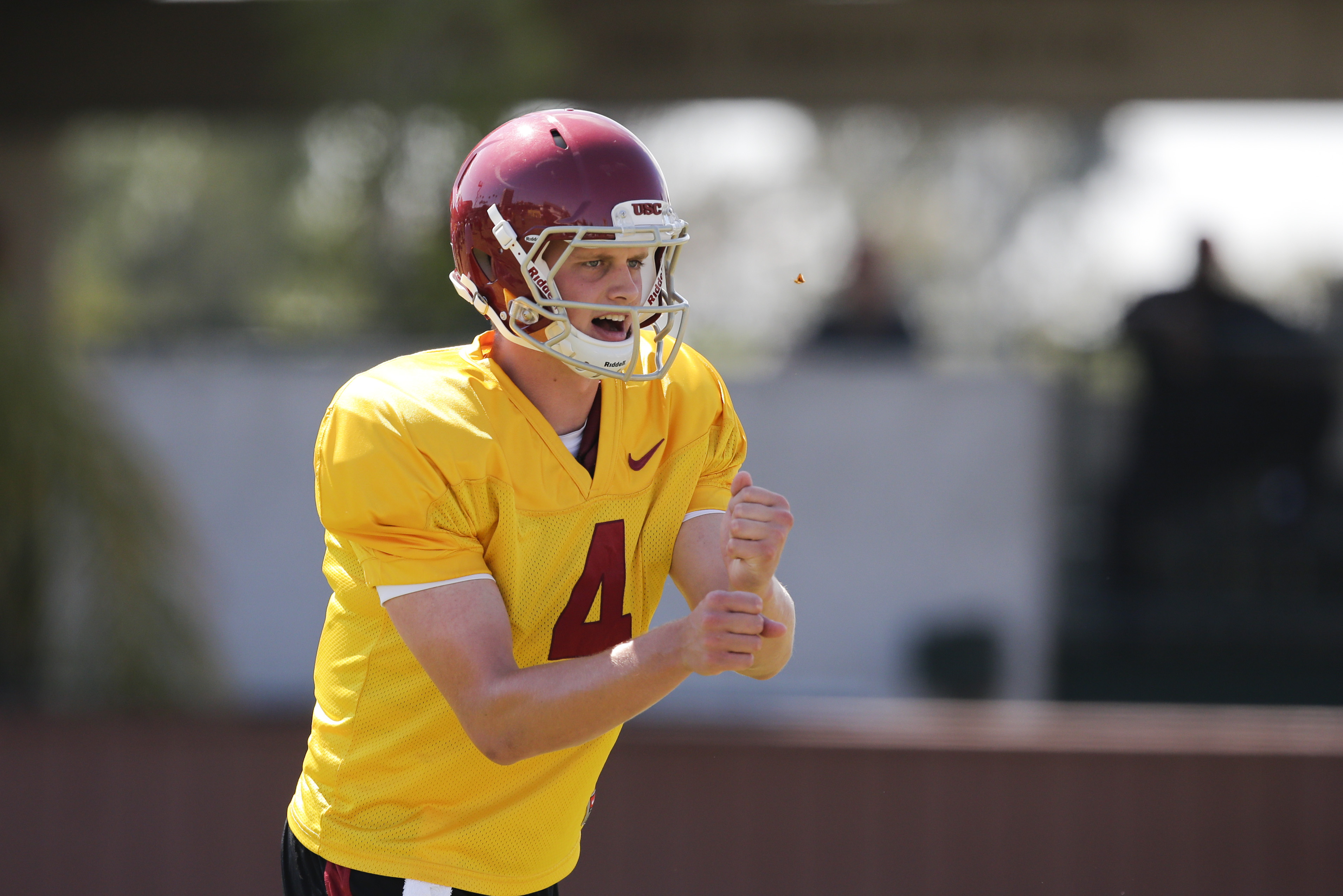 Southern California quarterback Max Browne calls a play during NCAA college football practice on Tuesday, Aug. 6, 2013, in Los Angeles. (AP Photo/Jae C. Hong)