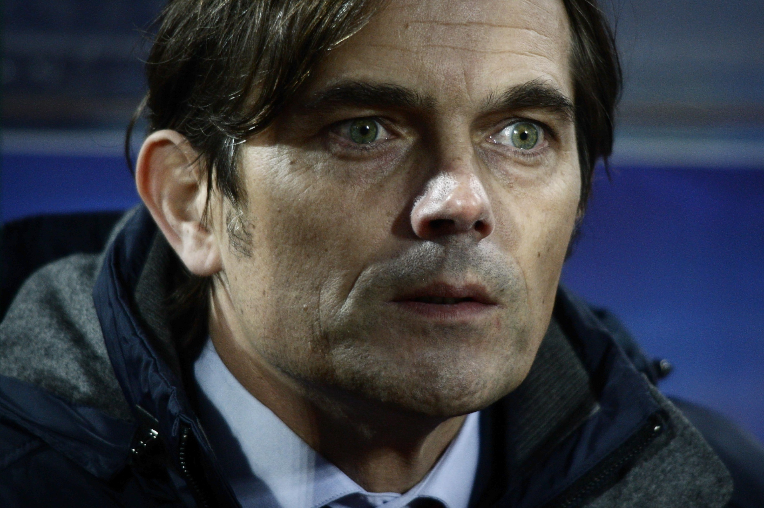 PSV Eindhoven's coach Phillip Cocu looks on during  Europa League group B soccer match between Ludogorets and PSV Eindhoven at the Vassil Levski Stadium in Sofia, Bulgaria, Thursday, Nov. 28, 2013. Ludogorets defeated PSV Eindhoven 2:0 (AP Photo)
