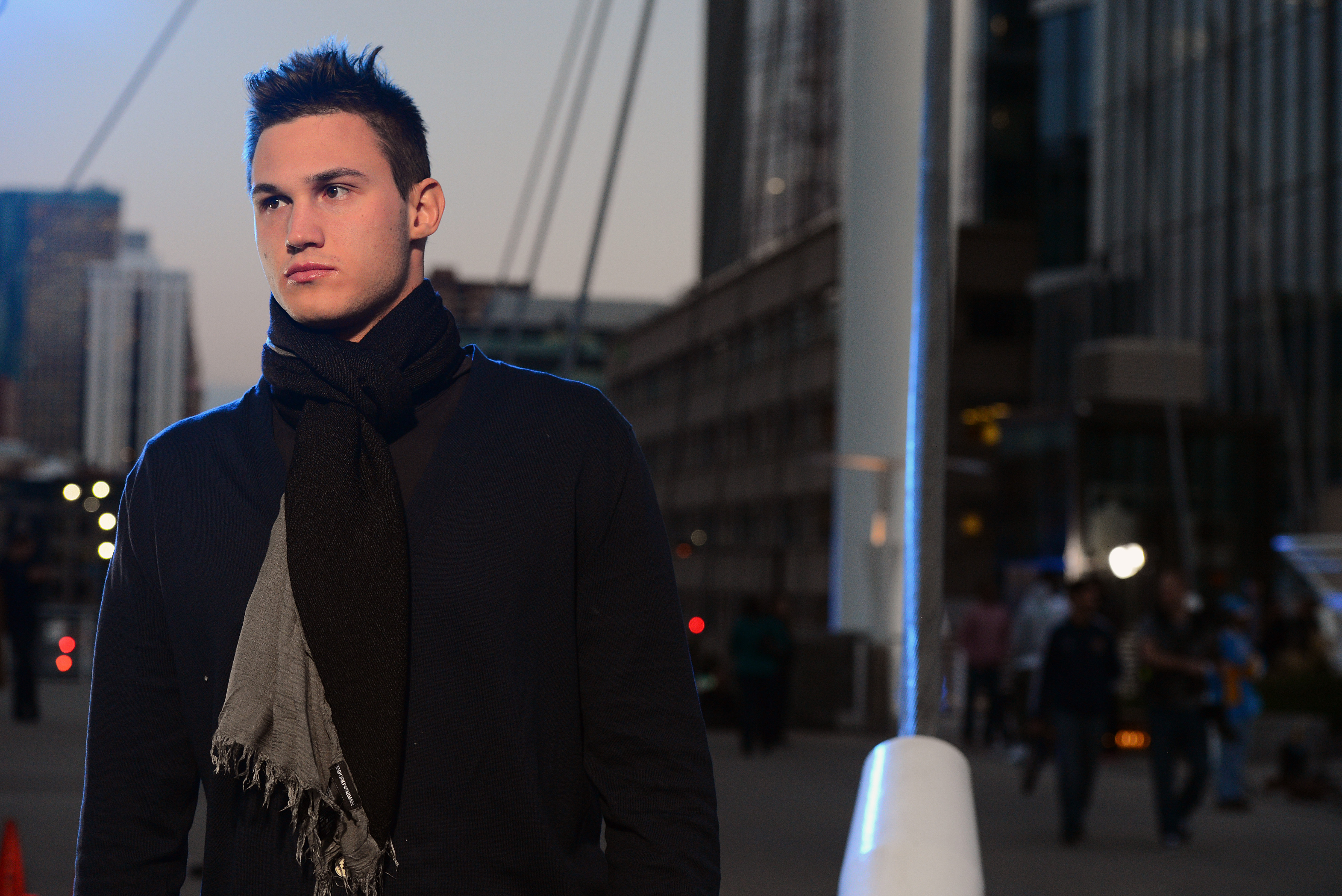 DENVER, CO - OCTOBER 12: Danilo Gallinari #8 of the Denver Nuggets poses for a video shoot on October 12, 2013 at the Millennium Bridge in Denver, Colorado. NOTE TO USER: User expressly acknowledges and agrees that, by downloading and/or using this Photograph, user is consenting to the terms and conditions of the Getty Images License Agreement. Mandatory Copyright Notice: Copyright 2013 NBAE (Photo by Garrett W. Ellwood/NBAE via Getty Images)