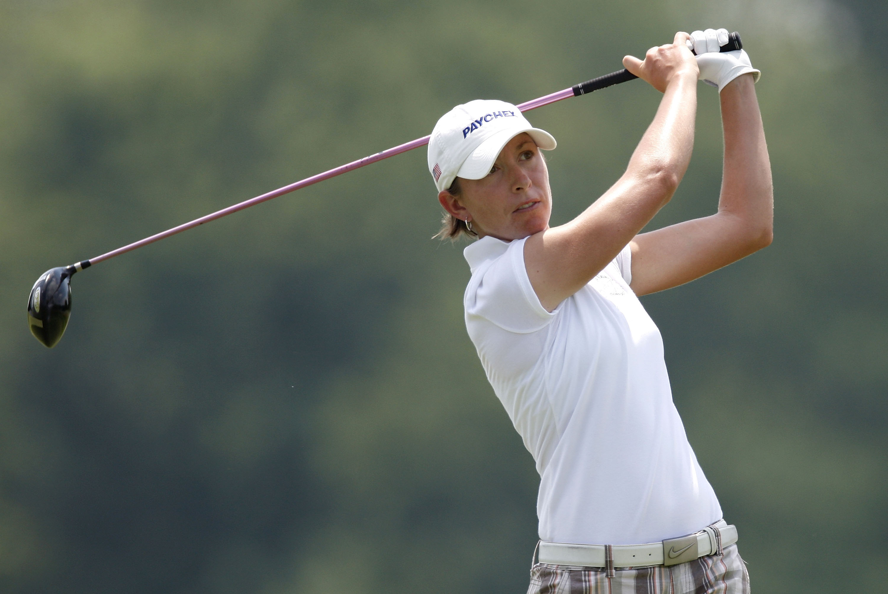 SPRINGFIELD, IL - JULY 18:  Danielle Downey watches her tee shot on the eighth hole during the second round of the State Farm Classic at Panther Creek Country Club on July 18, 2008 in Springfield, Illinois.  (Photo by Gregory Shamus/Getty Images)