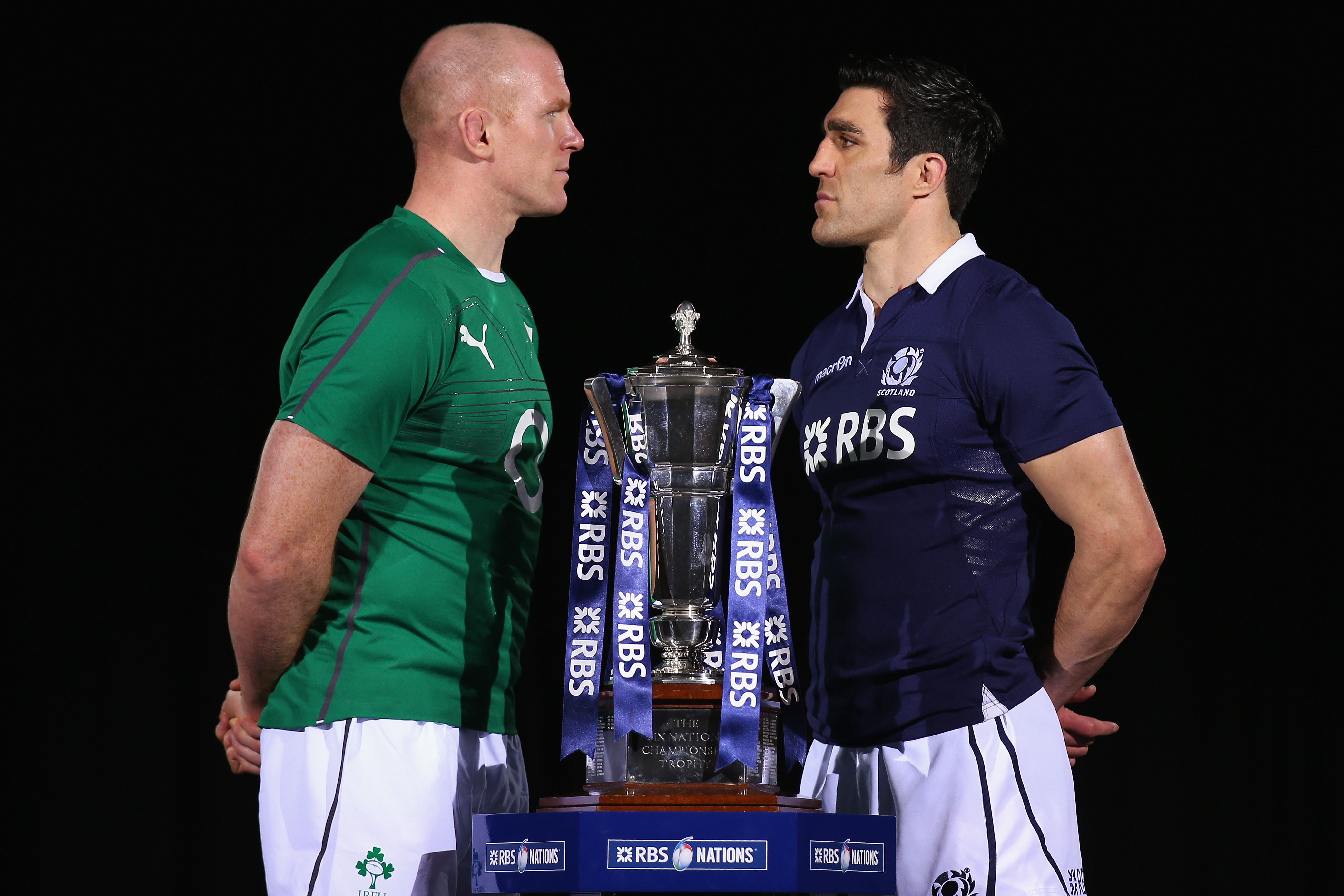 LONDON, ENGLAND - JANUARY 22:  Captains Paul O'Connell of Ireland and Kelly Brown of Scotland pose for a photo during the RBS Six Nations Launch at The Hurlingham Club on January 22, 2014 in London, England.  (Photo by Bryn Lennon/Getty Images)