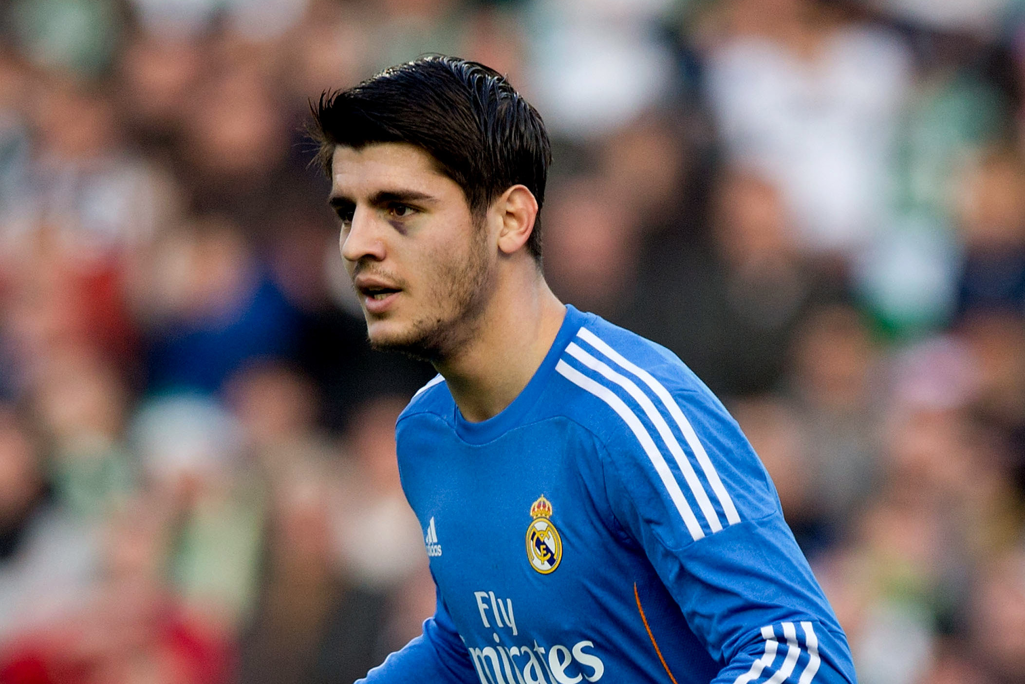 SEVILLE, SPAIN - JANUARY 18:  Alvaro B. Morata of Real Madrid CF celebrates scoring their fifth goal during the La Liga match between Real Betis Balompie and Real Madrid CF at Estadio Benito Villamarin on January 18, 2014 in Seville, Spain.  (Photo by Gonzalo Arroyo Moreno/Getty Images)