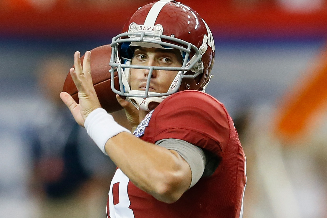 ATLANTA, GA - AUGUST 31:  Cooper Bateman #18 of the Alabama Crimson Tide against the Virginia Tech Hokies at Georgia Dome on August 31, 2013 in Atlanta, Georgia.  (Photo by Kevin C. Cox/Getty Images)