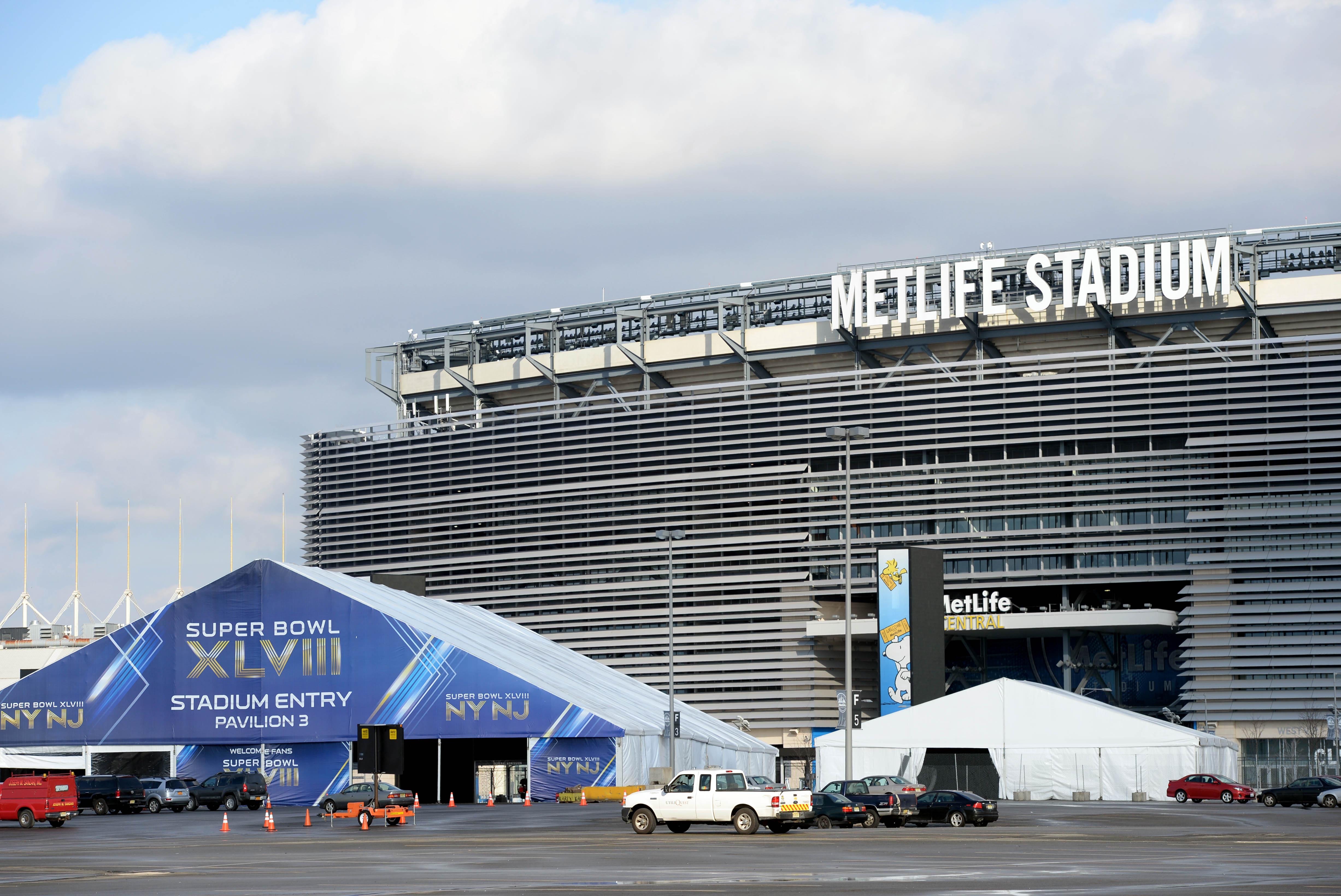 Jan 18, 2014; East Rutherford, NJ, USA; A general view of preparations for Super Bowl XLVIII at MetLife Stadium. Mandatory Credit: Joe Camporeale-USA TODAY Sports