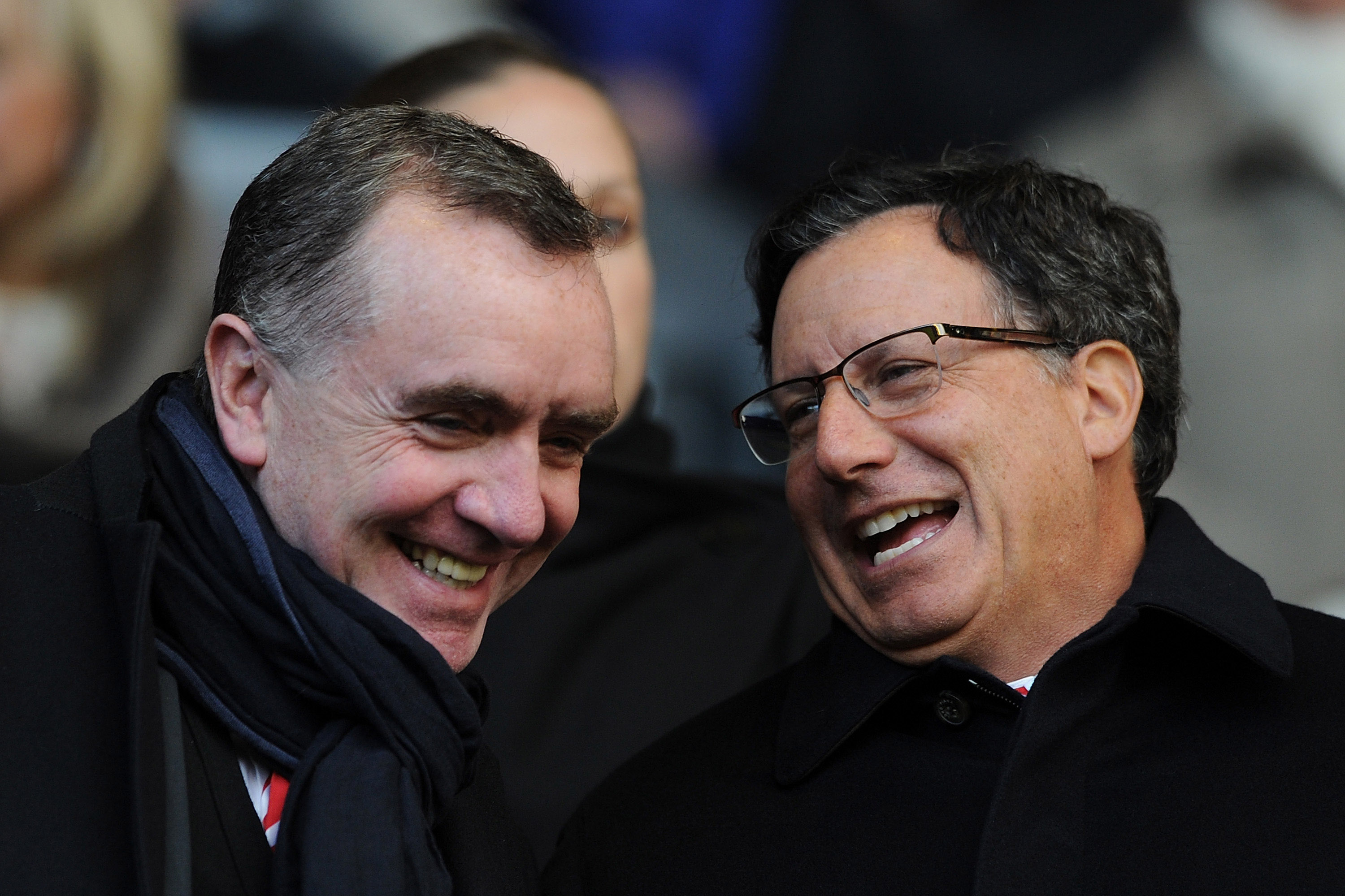 LIVERPOOL, ENGLAND - NOVEMBER 17:  Liverpool chairman Tom Werner (R) chats with managing director Ian Ayre prior to the Barclays Premier League match between Liverpool and Wigan Athletic at Anfield on November 17, 2012 in Liverpool, England.  (Photo by Chris Brunskill/Getty Images)